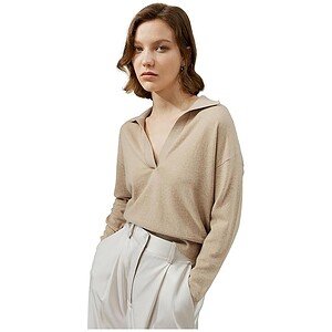 00% Cashmere Sweater for Women Polo Shirt Style Pullover V Neck Lightweight Soft Long Sleeve Knit Tops