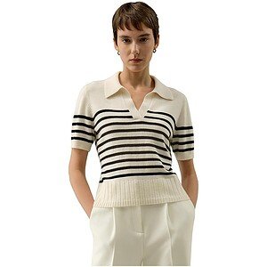 100% Cashmere Polo Sweater for Women Summer Fall Lightweight Ribbed Finishes T Shirt Top