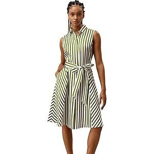 Silk Striped Sleeveless Dress for Women with Belt Pockets Casual Pinstriped Shirtdress Ladies Summer