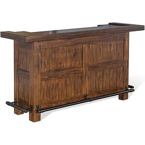 Pemberly Row 78" Farmhouse Wood Freestanding Island Home Bar Unit, Stemware Wine Rack, Storage Cabinets, for Kitchen and Basements, in Mahogany Brown