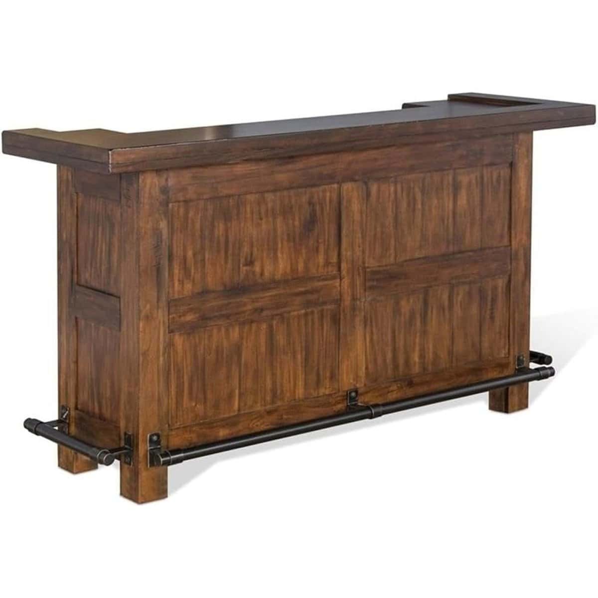 Pemberly Row 78" Farmhouse Wood Freestanding Island Home Bar Unit, Stemware Wine Rack, Storage Cabinets, for Kitchen and Basements, in Mahogany Brown