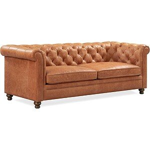 Poly & Bark Lyon Leather Couch - 87.4 Inch Sofa - Full-Grain Leather Sofa for Living Room with Feather-Down Topper - Living Room Couch - Vintage Italian Leather in Cognac Tan