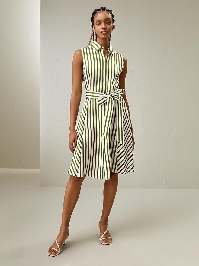 LilySilk Silk Striped Sleeveless Dress - Image 3