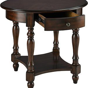 MODERION Oval End Table with Drawer, Solid Wood Sofa Side Table with Storage Shelf, Traditional Living Room Corner Table, Nightstand, Easy Assembly 28” x 22” x 24” Retro Walnut