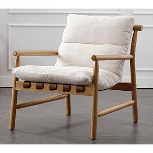 Linen Accent Chair Mid Century Modern Living Room Chairs Comfy Arm Chair with Solid Wood Frame Upholstered Lounge Reading Chair Cozy Recliner for Bedroom/Guest Room, Beige