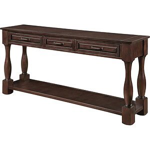 Knocbel Entryway Console Table 63.4" Light Espresso Antique, Extra Long, 3 Storage Drawers, Entrance Hallway Foyer, Behind Sofa Couch Table, Lower Shelf, Easy Assembly