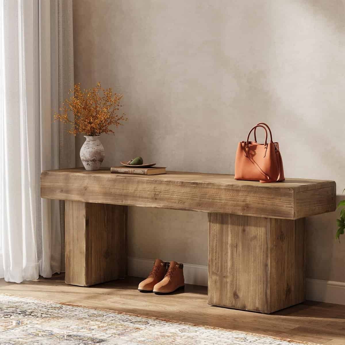 70.9-Inch Solid Wood Console Table for Entryway, Farmhouse Long Sofa Table with Shelves for Living Room, Hallway, Foyer