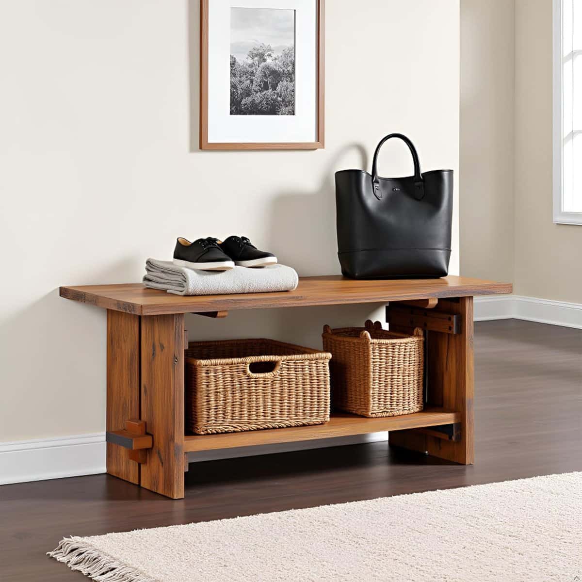 Bethel 40-Inch Rustic Acacia Wood Bench - Image 6