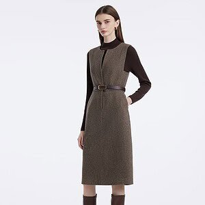 Washable Wool Vest Dress And Knitted Sweater Two-Piece Set With Belt