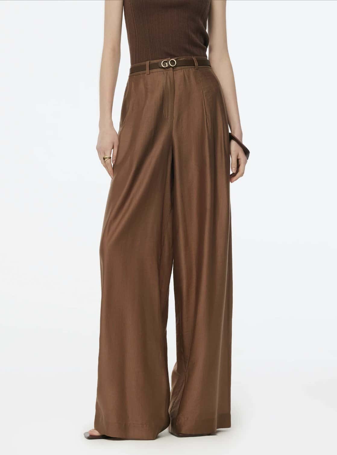 Tencel Blend Wide Leg Pants W/ Leather Belt - Image 2
