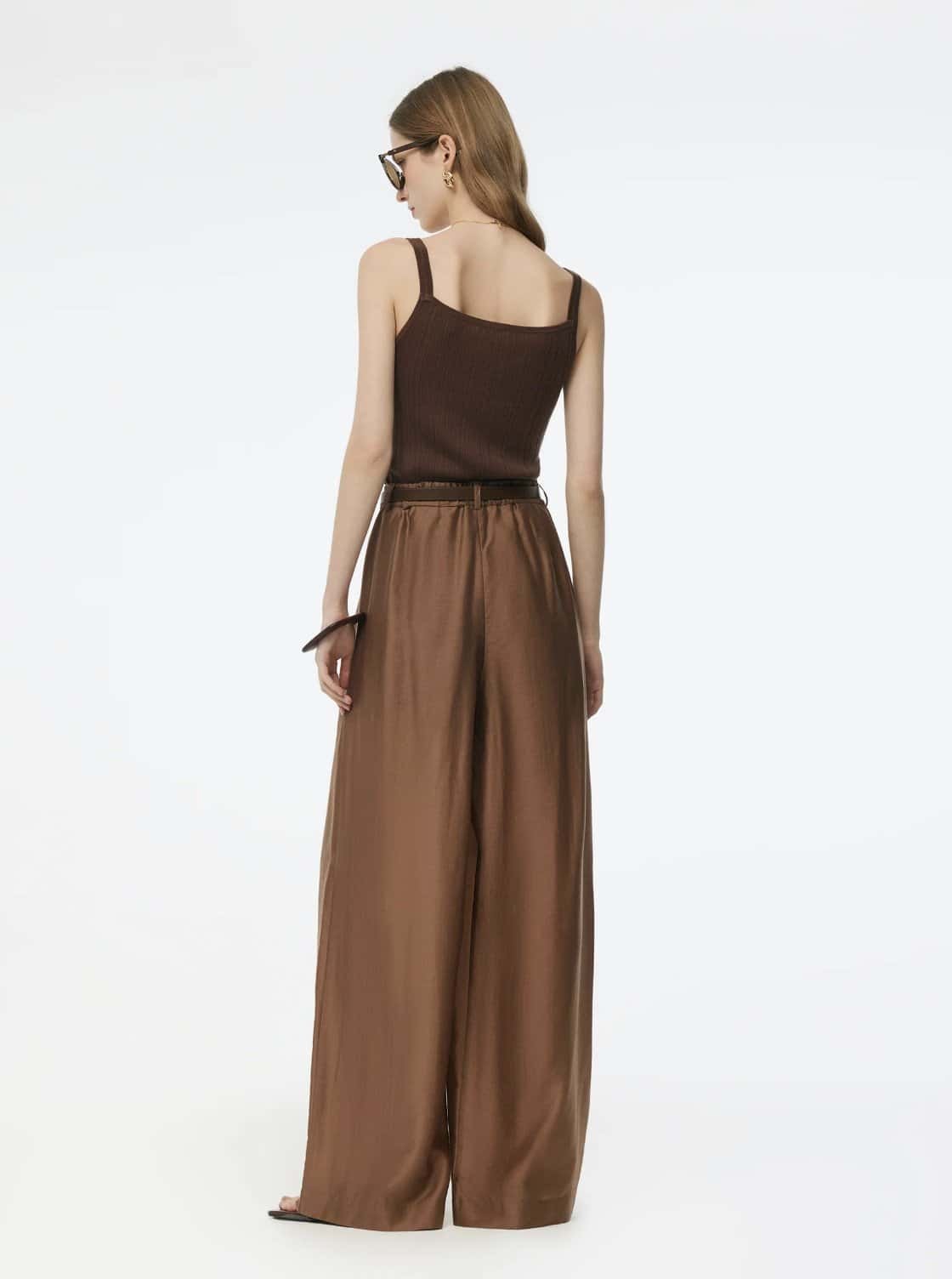 Tencel Blend Wide Leg Pants W/ Leather Belt - Image 5