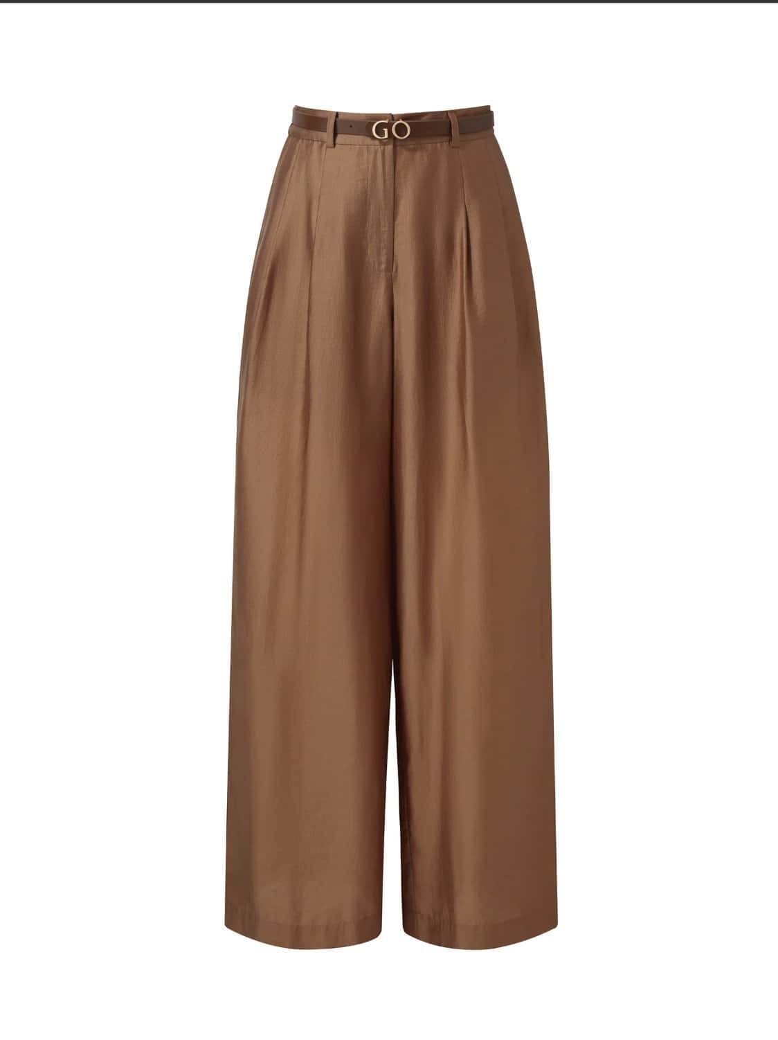 Tencel Blend Wide Leg Pants W/ Leather Belt - Image 3