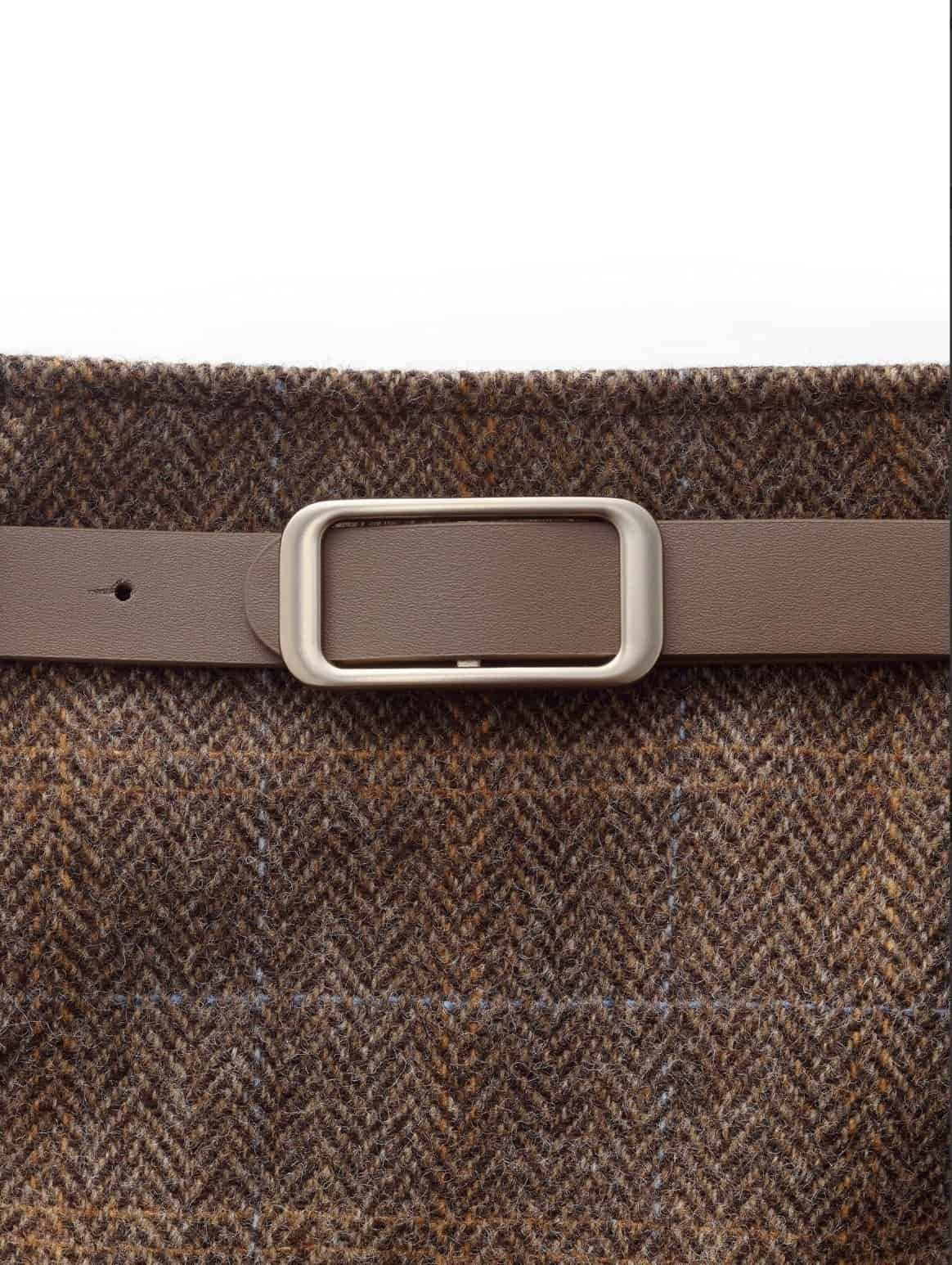 100% Wool Plaid Women Skirt With Leather Belt - Image 5