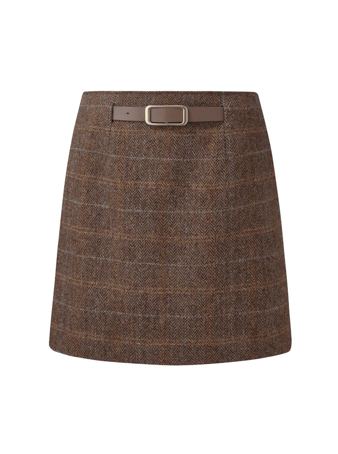 100% Wool Plaid Women Skirt With Leather Belt - Image 6