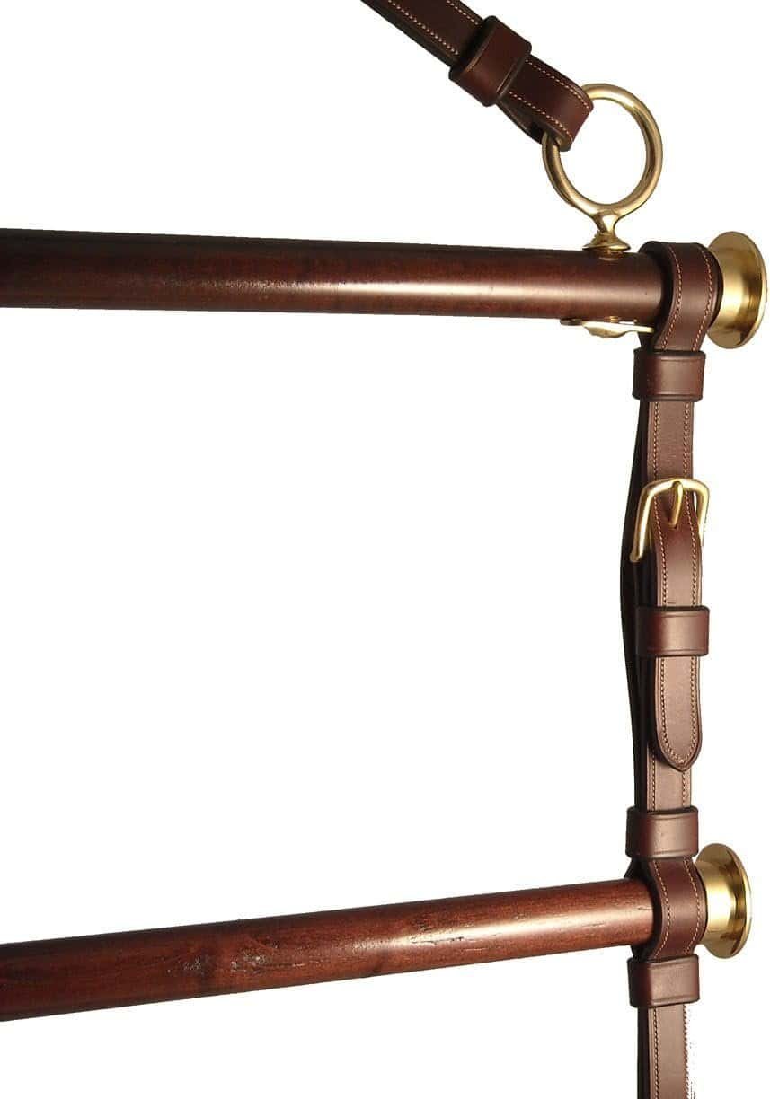 Leather, Wood & Brass Blanket Rack $375