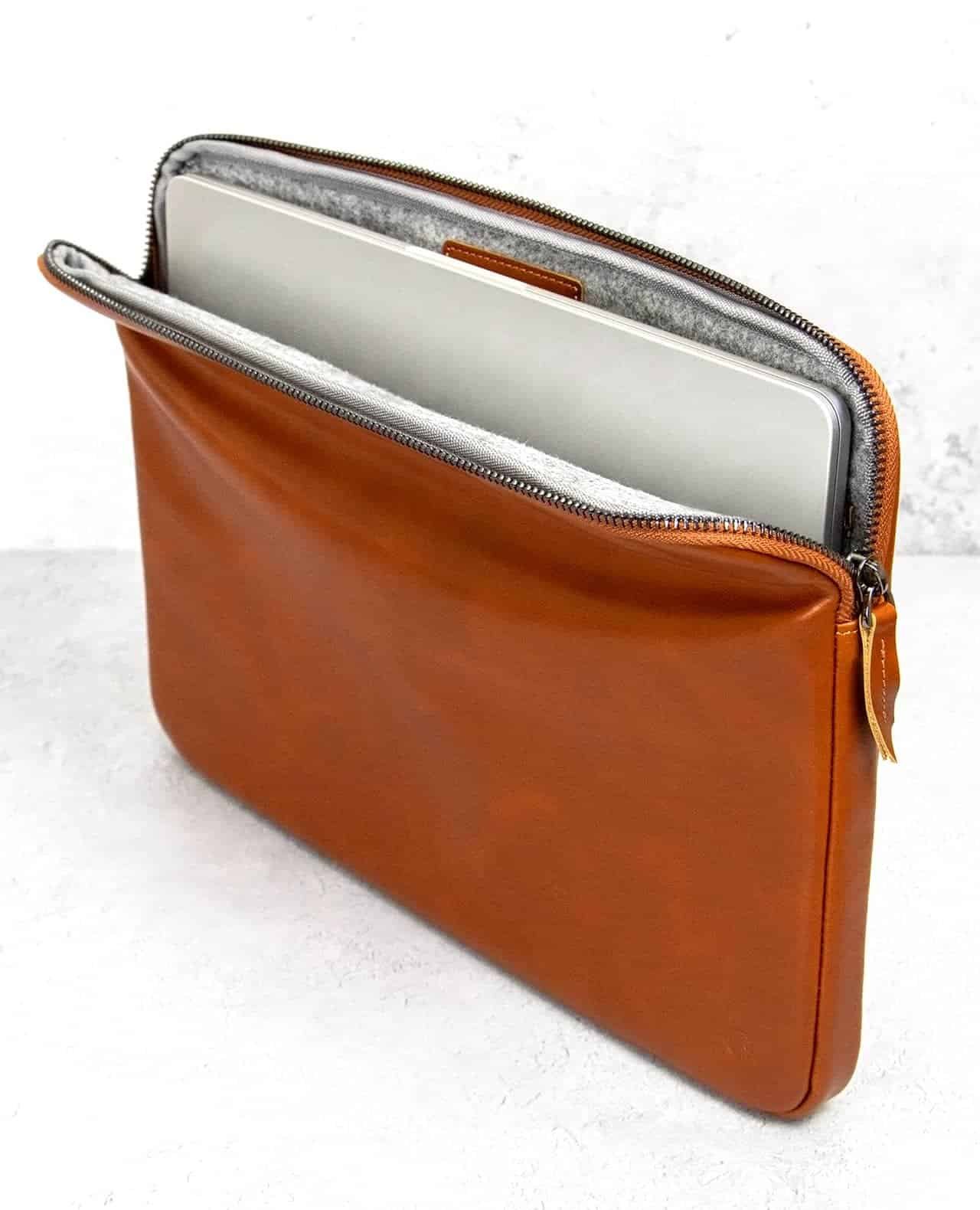 cowhide leather & wool lining laptop case by case made (popular science's top pick)