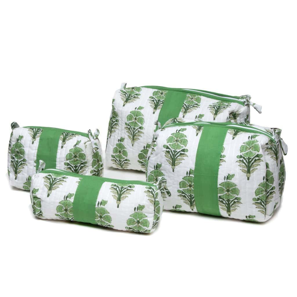 hand block printed one of a kind makeup bags from magnolia living